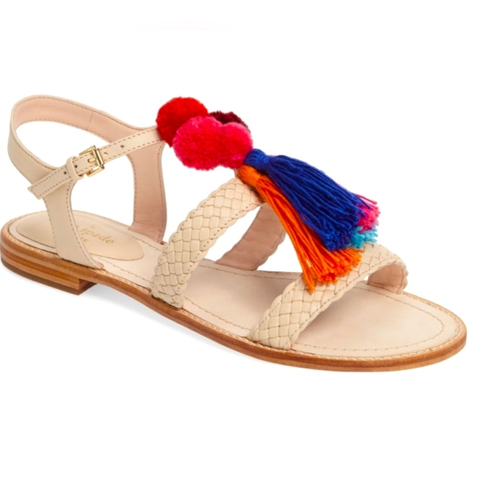 Kate Spade Sunset Tassel Pom Pom Braided Sandals